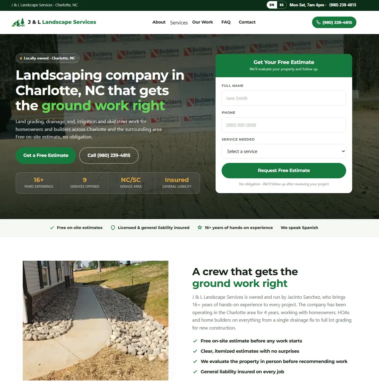 Website we built for J&L Landscape